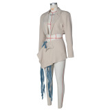 Autumn Women Sexy Crop Blazer Suit And Denim Lace-Up Skirt Two-piece Set