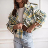 Women Fall/Winter Turndown Collar Plaid Print Jacket