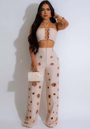 Women Sexy Top and Ripped Pants 2-piece Set