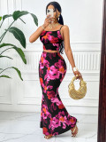 Summer Women Printed Strap Top and Skirt Two-Piece Set