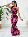 Summer Women Printed Strap Top and Skirt Two-Piece Set