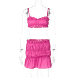 Women Summer Sexy Strapless Top and Pleated Skirt Two-Piece Set