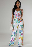 Women Sexy Print Top and Wide Leg Pants 2-piece Set