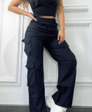 Women Pocket Solid Cargo Pants