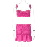 Women Summer Sexy Strapless Top and Pleated Skirt Two-Piece Set