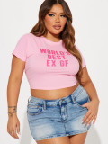 Women Summer Solid Letter Print Sexy Short Sleeve Crop T-shirt