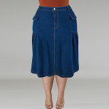 Plus Size Women Denim Maxi Skirt