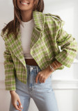 Women Fall/Winter Turndown Collar Plaid Print Jacket