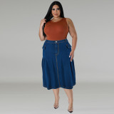 Plus Size Women Denim Maxi Skirt