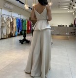 Spring Summer Fashionable Solid Color Sleeveless Strap Wide Leg Loose Women's Jumpsuit