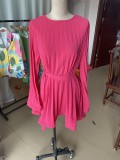 Women's Fashionable Loose Pleated Chic Women's Long Sleeve Casual Short Dress