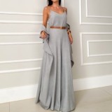 Spring Summer Fashionable Solid Color Sleeveless Strap Wide Leg Loose Women's Jumpsuit