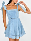 Spring Summer Chic Fashion Strap Denim Women's Dress