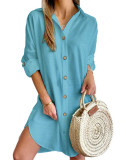 Autumn Casual Long Sleeve Turndown Collar Button Shirt Dress For Women