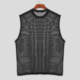 Summer Men's Sexy Mesh Round Neck Tank Loose Casual Sleeveless See-Through Vest