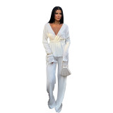 Autumn And Winter Women's V-Neck Long-Sleeved Cardigan Pants Casual Two-Piece Set