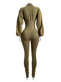 Autumn And Winter Fashion Women's Sexy Deep V Tight Fitting Long Sleeve Jumpsuit