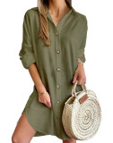 Autumn Casual Long Sleeve Turndown Collar Button Shirt Dress For Women