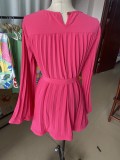 Women's Fashionable Loose Pleated Chic Women's Long Sleeve Casual Short Dress