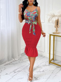 Spring Summer Women's Printed Strap Bodycon Dress