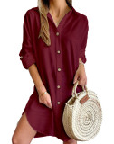 Autumn Casual Long Sleeve Turndown Collar Button Shirt Dress For Women