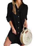 Autumn Casual Long Sleeve Turndown Collar Button Shirt Dress For Women