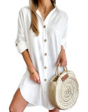 Autumn Casual Long Sleeve Turndown Collar Button Shirt Dress For Women