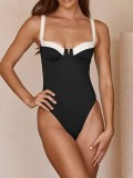 Women Color Matching Strap One-Piece Swimsuit