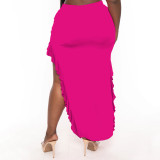 Plus Size Women's Summer Fashion Sexy Solid Color Ruffled Irregular Skirt