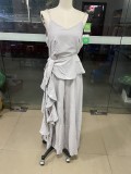 Spring Summer Fashionable Solid Color Sleeveless Strap Wide Leg Loose Women's Jumpsuit