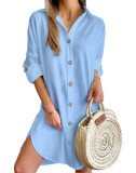 Autumn Casual Long Sleeve Turndown Collar Button Shirt Dress For Women