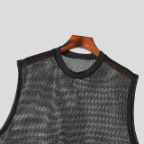 Summer Men's Sexy Mesh Round Neck Tank Loose Casual Sleeveless See-Through Vest