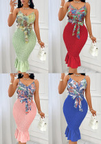 Spring Summer Women's Printed Strap Bodycon Dress