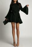 Women's Fashionable Loose Pleated Chic Women's Long Sleeve Casual Short Dress