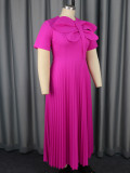 Plus Size Women Elegant Pleated Rose Bowknot Dress