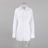 Women white long-sleeved shirt dress