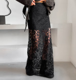 Women black lace See-Through sexy skirt