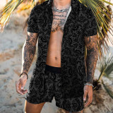 Men Summer Beach Style Printed Shirt and Shorts Two-piece Set