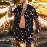 Men Summer Beach Style Printed Shirt and Shorts Two-piece Set