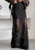 Women black lace See-Through sexy skirt