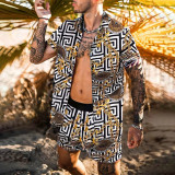 Men Summer Beach Style Printed Shirt and Shorts Two-piece Set