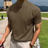 Men Summer Solid High Neck Short Sleeve T-shirt