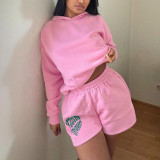 Women long-sleeved Hoodies and shorts two-piece set