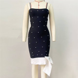 Women sexy bow-beaded suspenders party Formal Party bandage dress