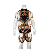 Men Summer Beach Style Printed Shirt and Shorts Two-piece Set