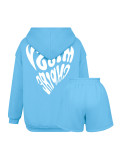 Women long-sleeved Hoodies and shorts two-piece set