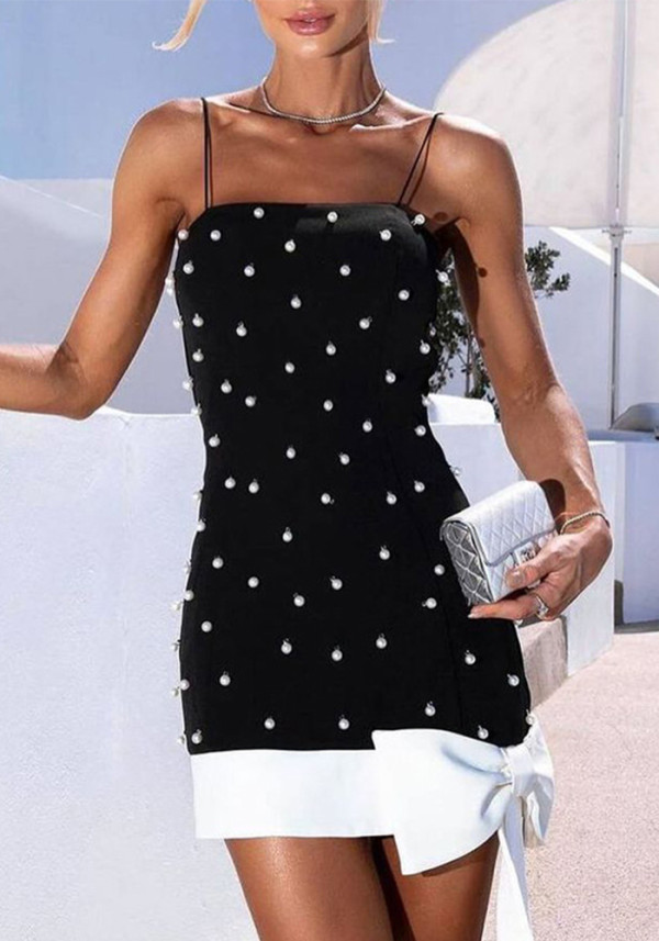 Women sexy bow-beaded suspenders party Formal Party bandage dress