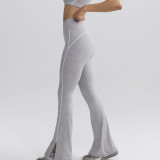 Women stretch contrast bra strap top and bell bottom long pants yoga sports two-piece suit