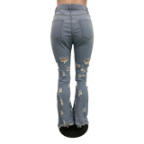 Fall Women Popular Ripped Tassel Bell Bottom Jeans Pants