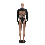 Women Tassel Top and Briefs with See-Through Shoulder Set